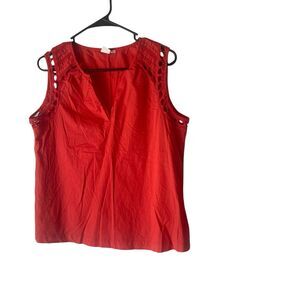 GAP Women's Medium Red Cotton Light Weight Scallop Sleevless Semi Sheer‎ Blouse